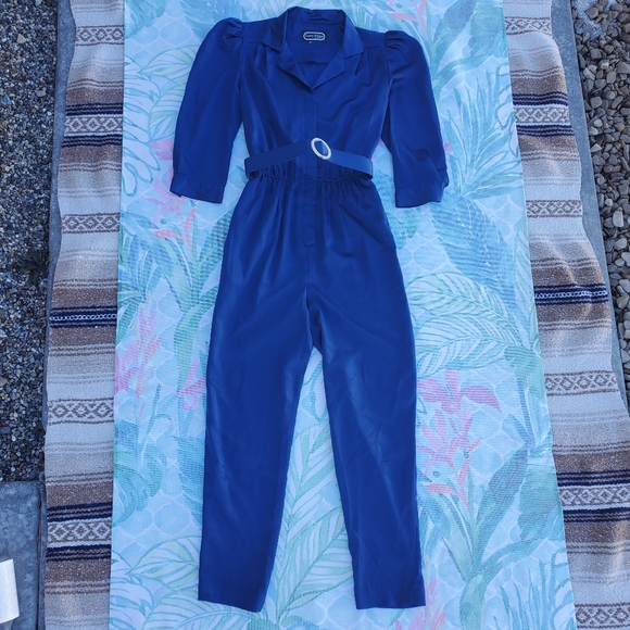 Vintage 80's Blue Business Jumpsuit One Piece (Petite Short Fit) - Picture 3 of 15